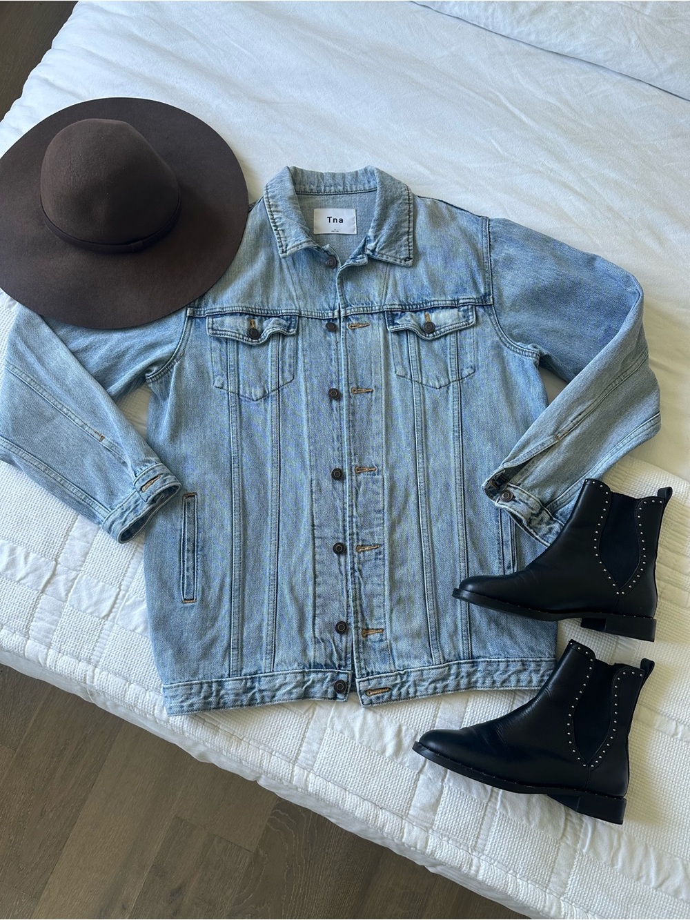 TNA Light Blue Washed Denim Trucker Jacket
